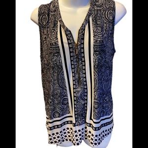 INC black Paisley Top w/gold zipper in front